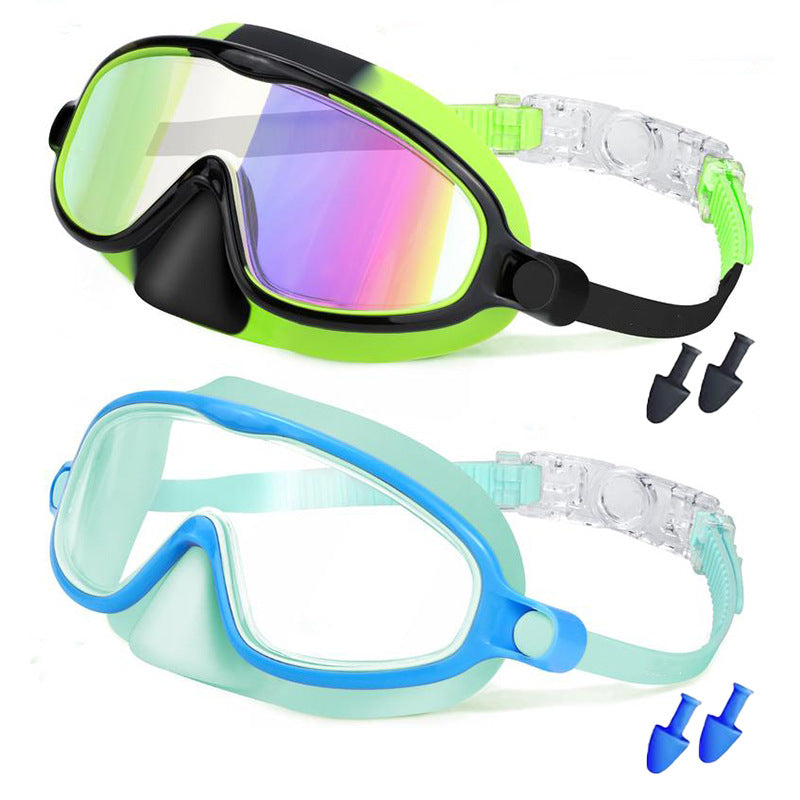 Children&#039;s Swimming Goggles With Nose Mask To Prevent Choking, Large Frame, Wide Field Of View, Diving Mask, Anti-Fog Swimming Goggles