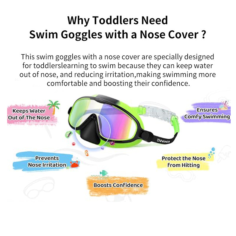 Children&#039;s Swimming Goggles With Nose Mask To Prevent Choking, Large Frame, Wide Field Of View, Diving Mask, Anti-Fog Swimming Goggles