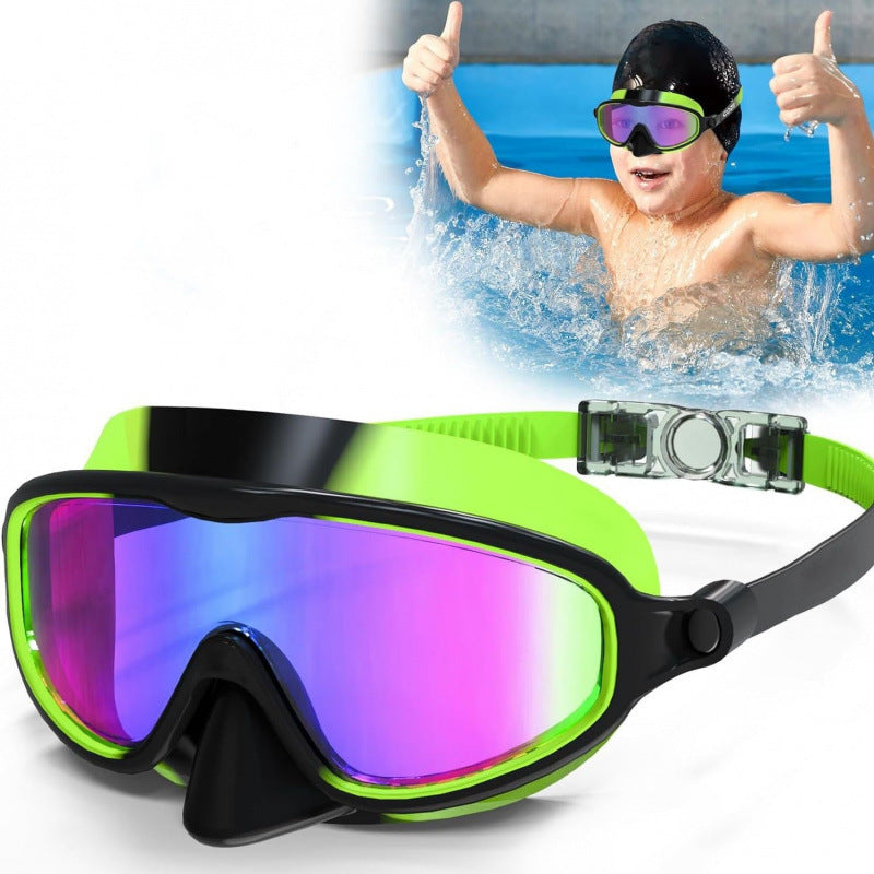 Children&#039;s Swimming Goggles With Nose Mask To Prevent Choking, Large Frame, Wide Field Of View, Diving Mask, Anti-Fog Swimming Goggles